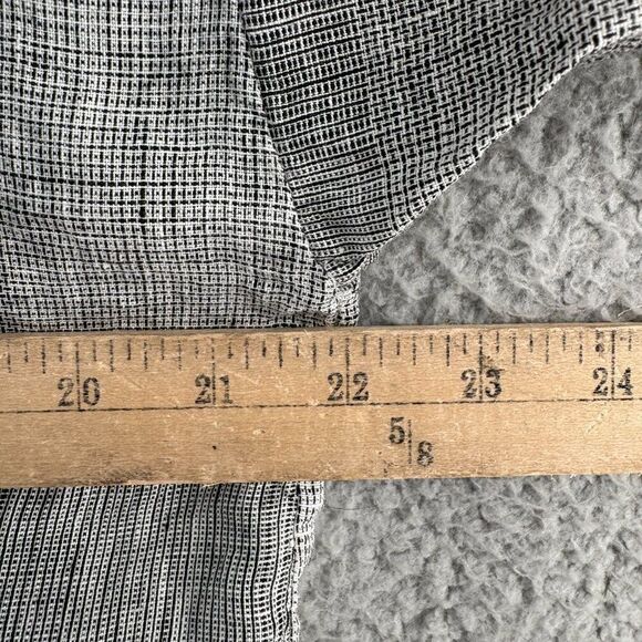 Esby Kiko Tie Back Top Black White Broken Plaid 100% Linen Boho Boxy Blouse Medi - Picture 9 of 15